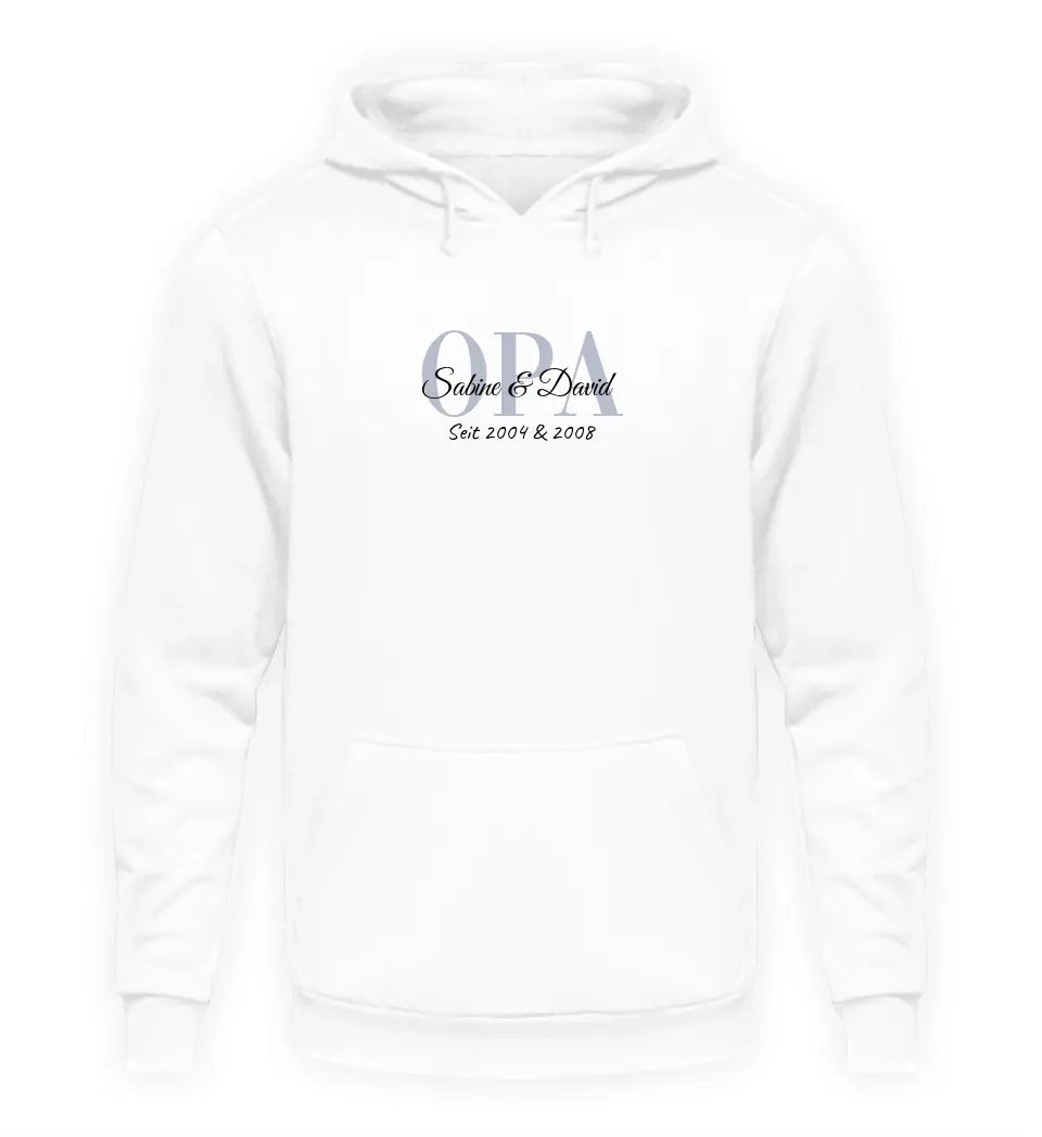 Premium Hoodie Kapuzen-Pullover mit Kindernamen personalisierbar für Opa Oma Papa Mama