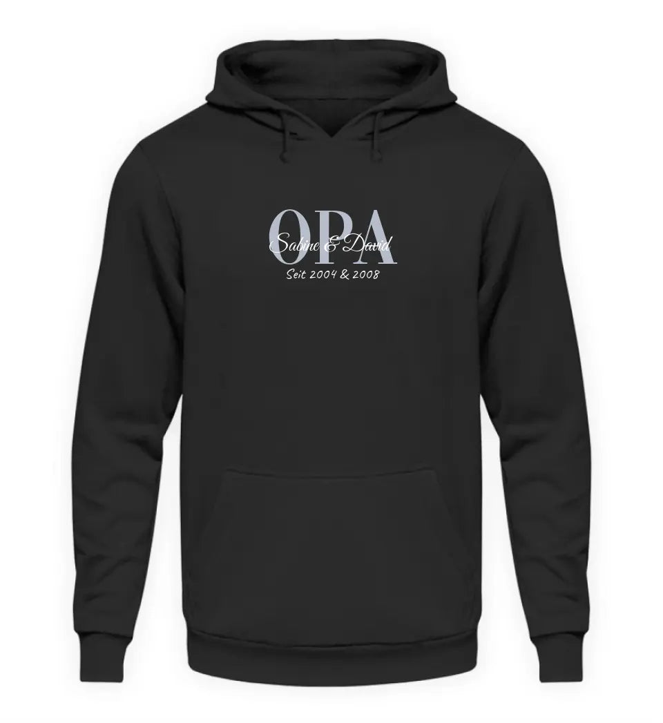 Premium Hoodie Kapuzen-Pullover mit Kindernamen personalisierbar für Opa Oma Papa Mama