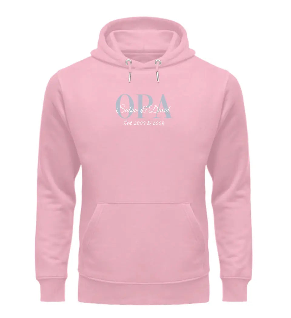 Premium Hoodie Kapuzen-Pullover mit Kindernamen personalisierbar für Opa Oma Papa Mama