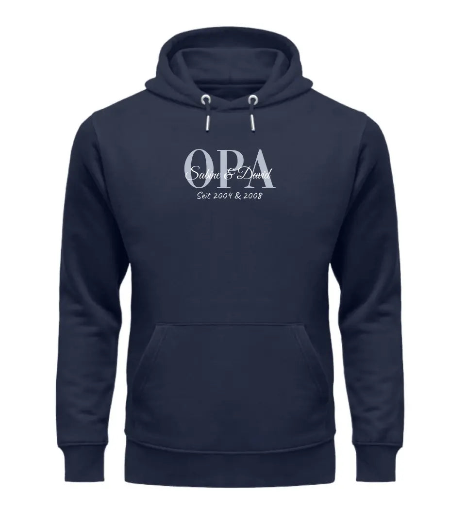 Premium Hoodie Kapuzen-Pullover mit Kindernamen personalisierbar für Opa Oma Papa Mama