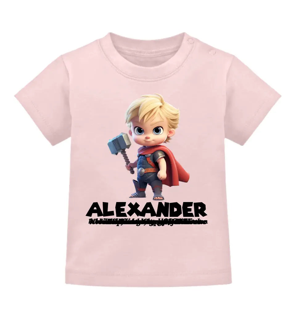 Superhelden Baby T-Shirt - personalisiert mit Name & Wunschtext - 1 aus 17 Helden