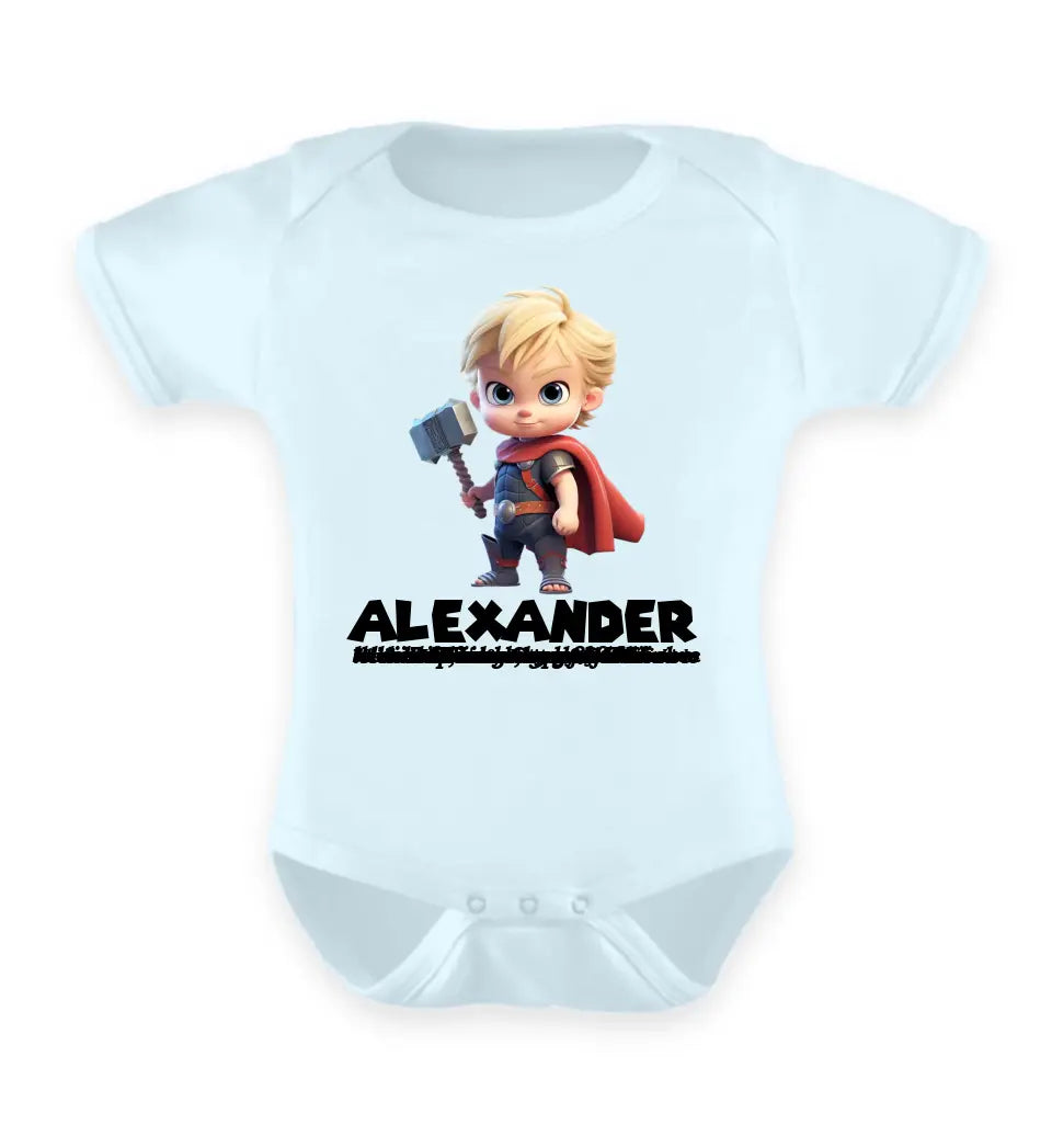 Superhelden Baby T-Shirt - personalisiert mit Name & Wunschtext - 1 aus 17 Helden