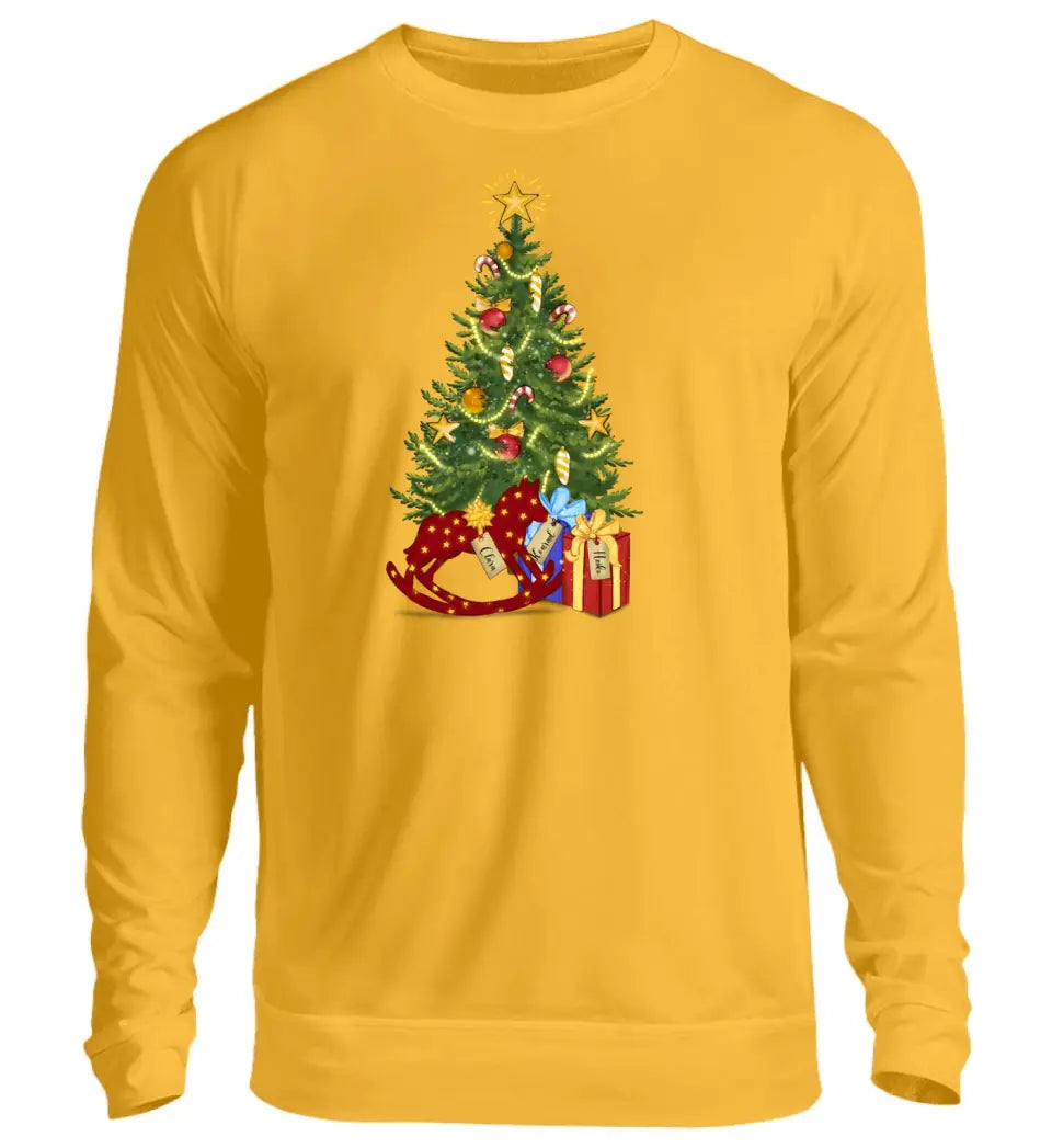 Weihnachtsbaum und Geschenke - Premium Sweatshirt Pullover personalisierbar bis zu 8 Namen