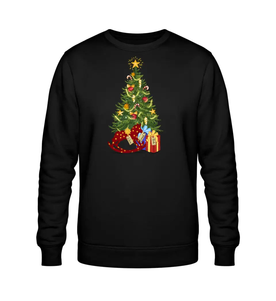 Weihnachtsbaum und Geschenke - Premium Sweatshirt Pullover personalisierbar bis zu 8 Namen