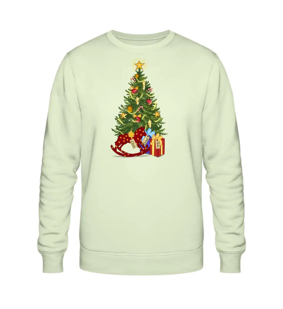 Weihnachtsbaum und Geschenke - Premium Sweatshirt Pullover personalisierbar bis zu 8 Namen