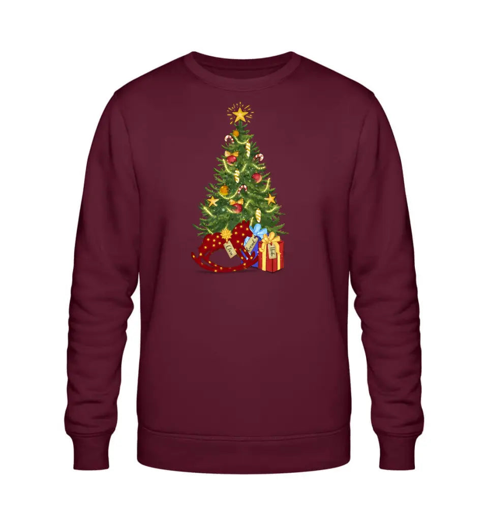 Weihnachtsbaum und Geschenke - Premium Sweatshirt Pullover personalisierbar bis zu 8 Namen