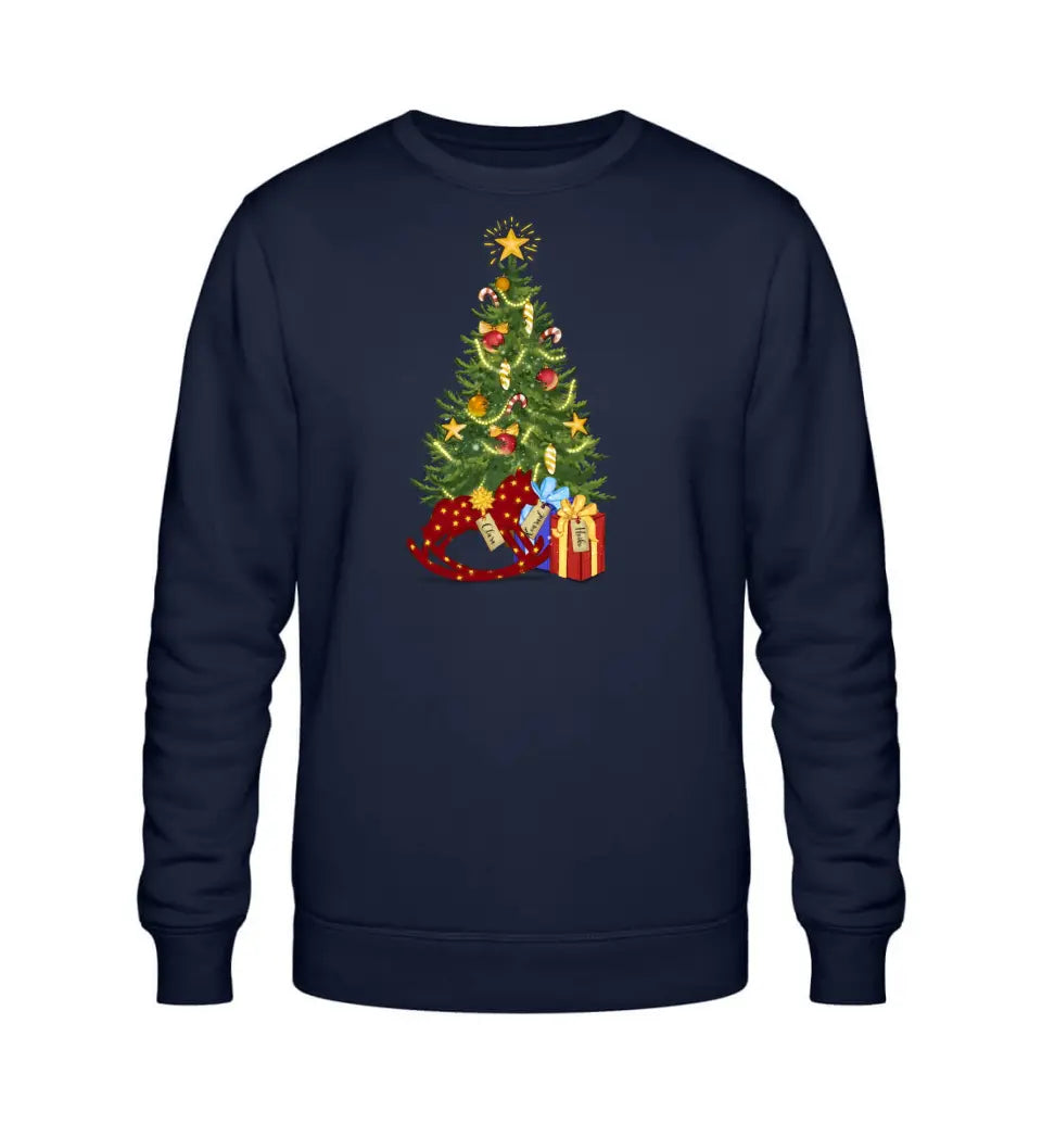 Weihnachtsbaum und Geschenke - Premium Sweatshirt Pullover personalisierbar bis zu 8 Namen