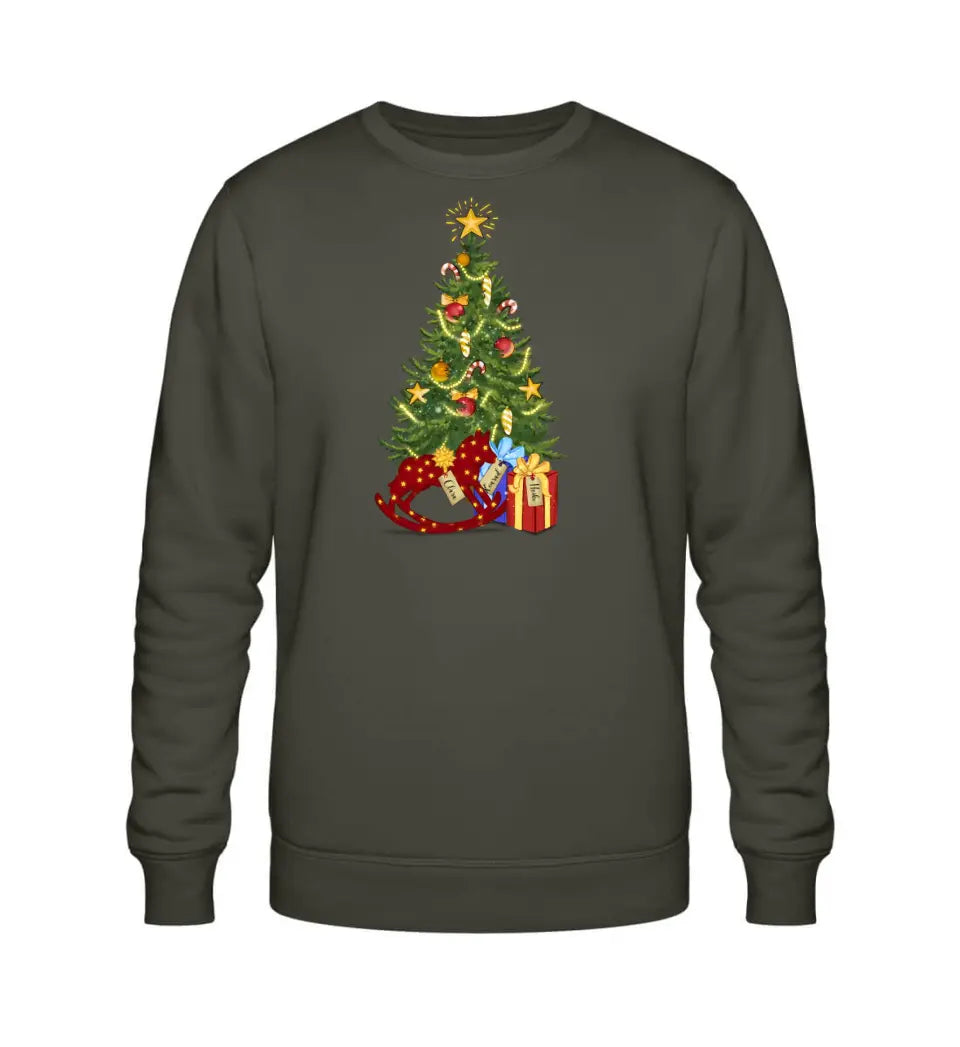 Weihnachtsbaum und Geschenke - Premium Sweatshirt Pullover personalisierbar bis zu 8 Namen