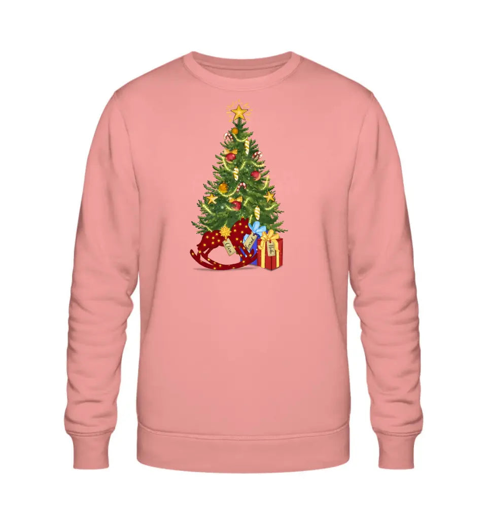 Weihnachtsbaum und Geschenke - Premium Sweatshirt Pullover personalisierbar bis zu 8 Namen