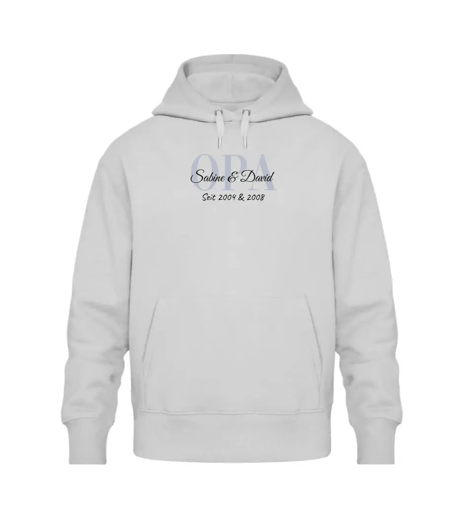 Premium Hoodie Kapuzen-Pullover mit Kindernamen personalisierbar für Opa Oma Papa Mama