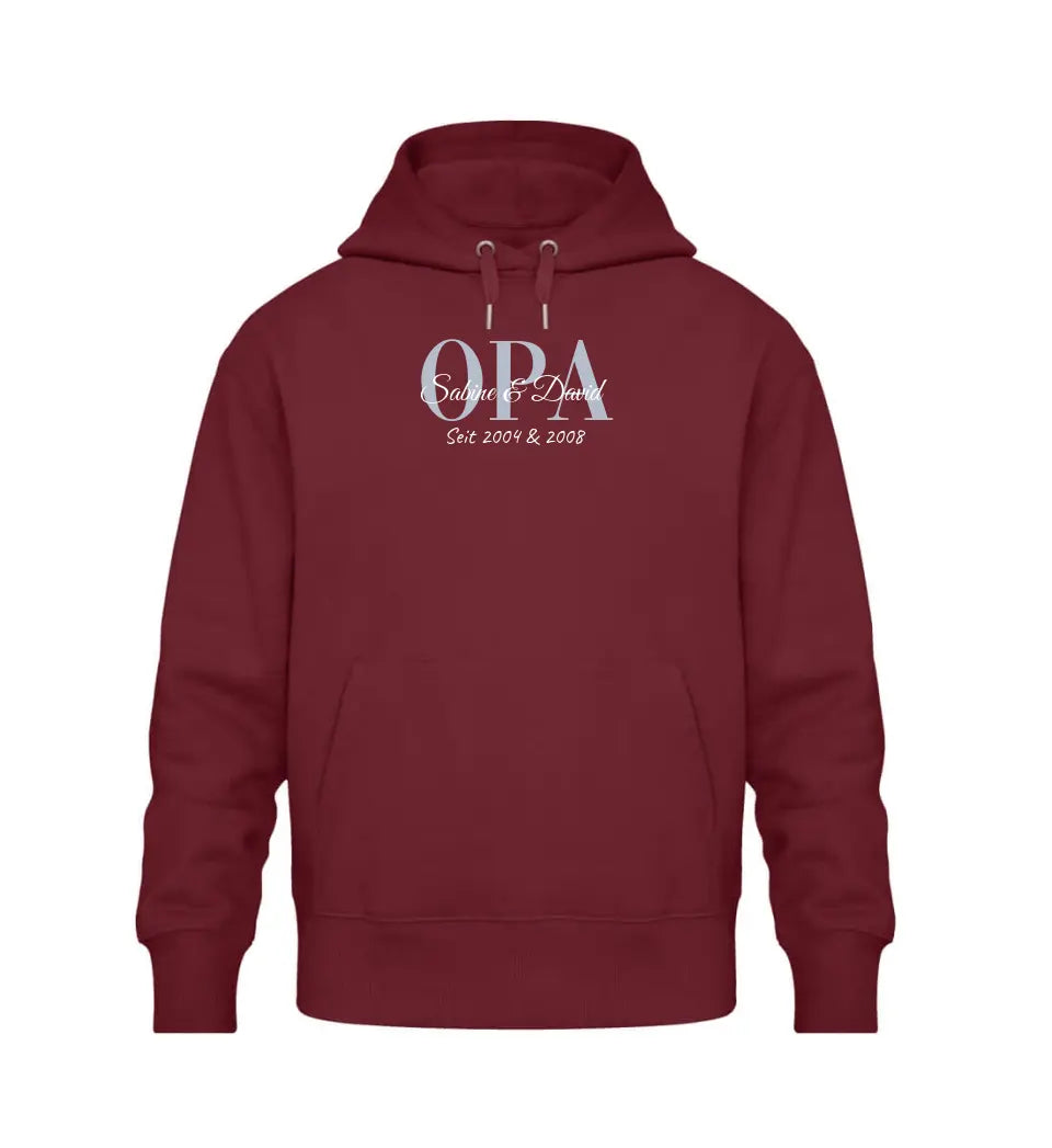 Premium Hoodie Kapuzen-Pullover mit Kindernamen personalisierbar für Opa Oma Papa Mama