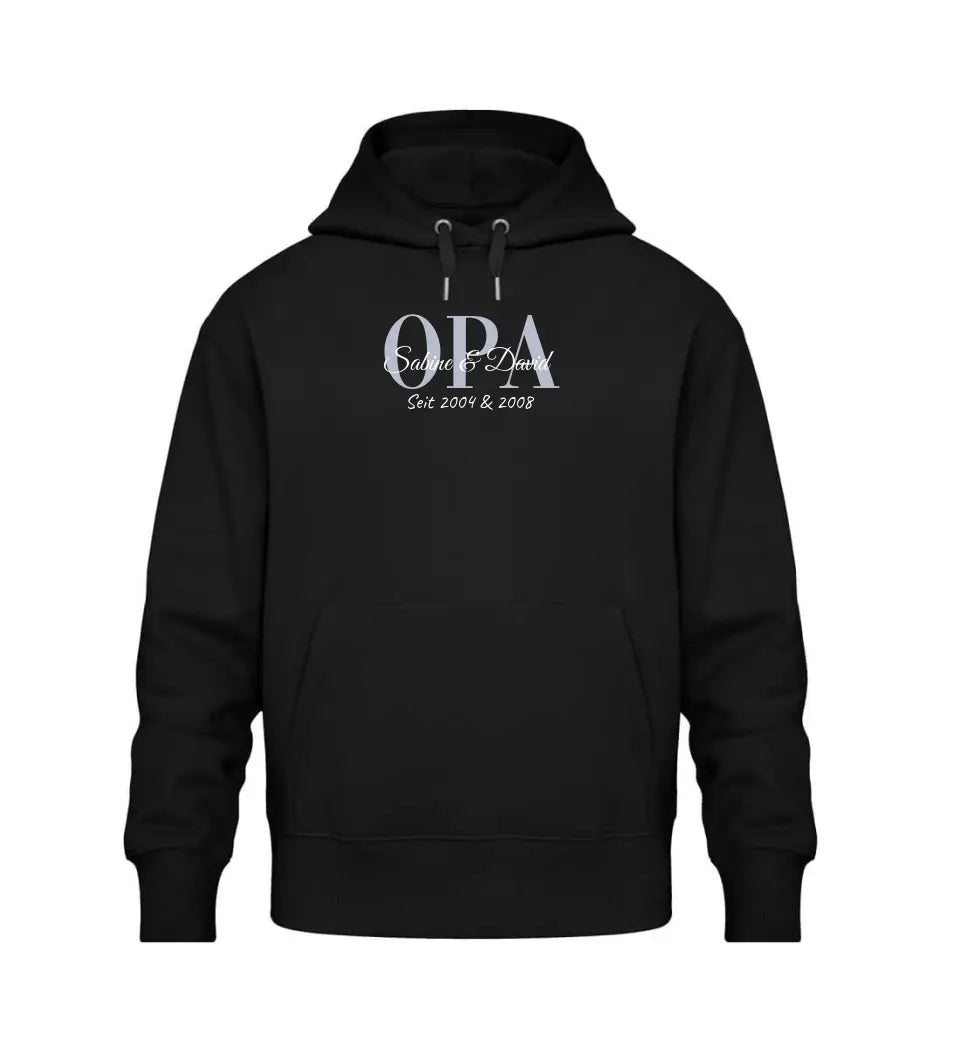 Premium Hoodie Kapuzen-Pullover mit Kindernamen personalisierbar für Opa Oma Papa Mama