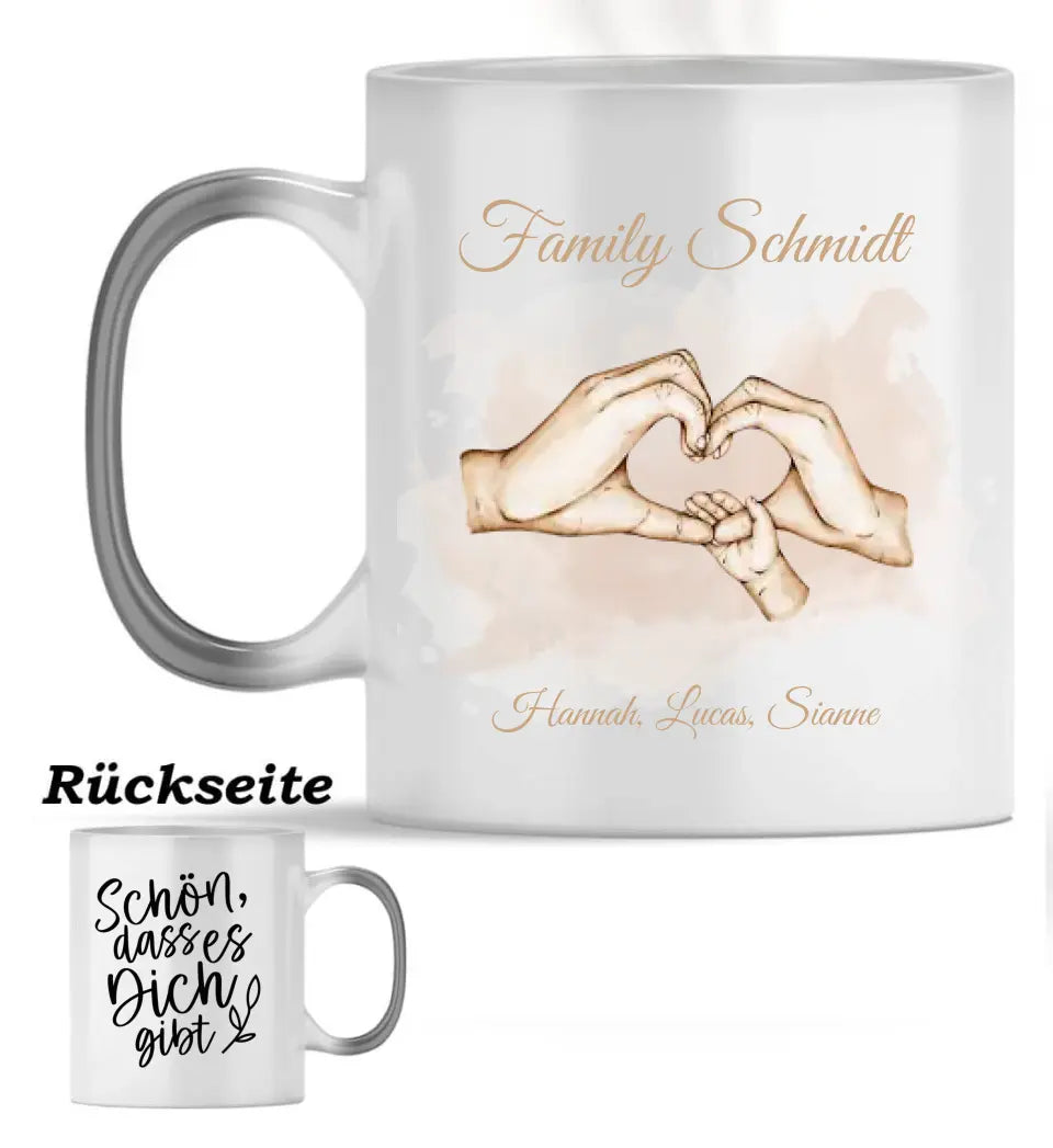 Familie Herz-Hände Tasse personalisierbar bis zu 8 Hände