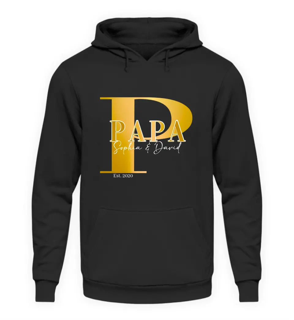 Papa und Kindernamen | personalisierter Premium Hoodie aus Biobaumwolle