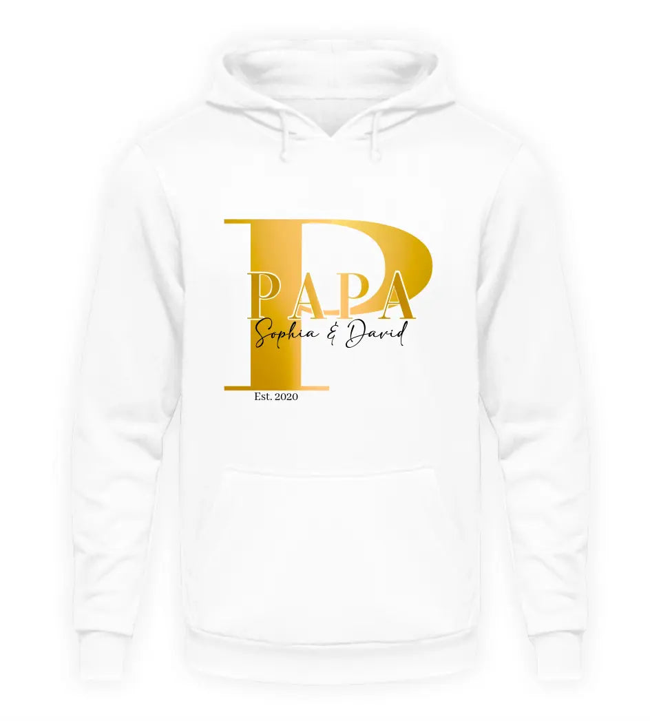 Papa und Kindernamen | personalisierter Premium Hoodie aus Biobaumwolle