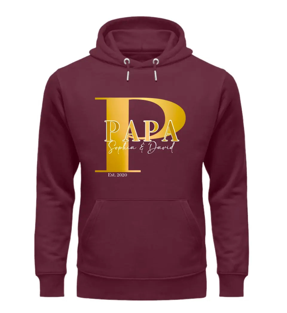 Papa und Kindernamen | personalisierter Premium Hoodie aus Biobaumwolle