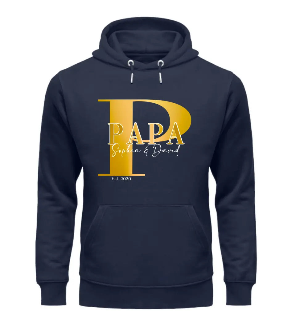 Papa und Kindernamen | personalisierter Premium Hoodie aus Biobaumwolle