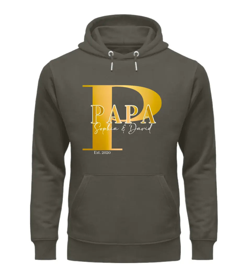 Papa und Kindernamen | personalisierter Premium Hoodie aus Biobaumwolle