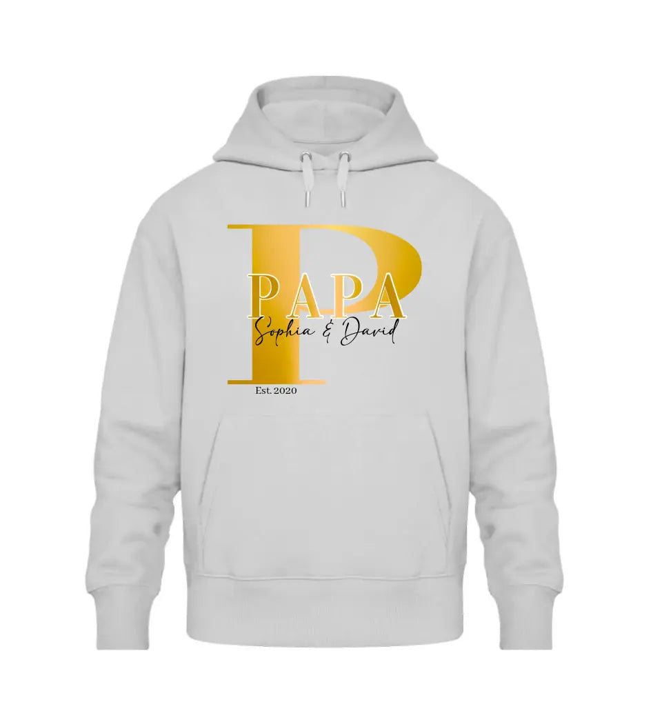 Papa und Kindernamen | personalisierter Premium Hoodie aus Biobaumwolle