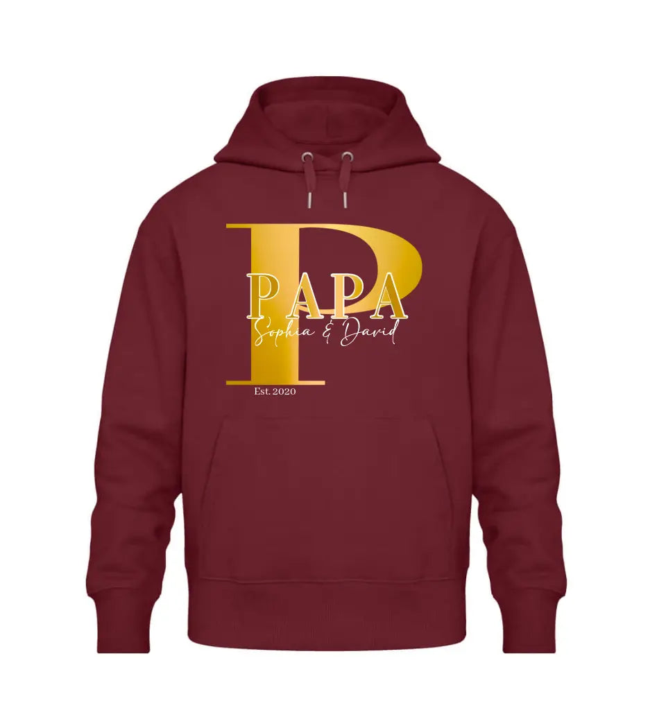 Papa und Kindernamen | personalisierter Premium Hoodie aus Biobaumwolle