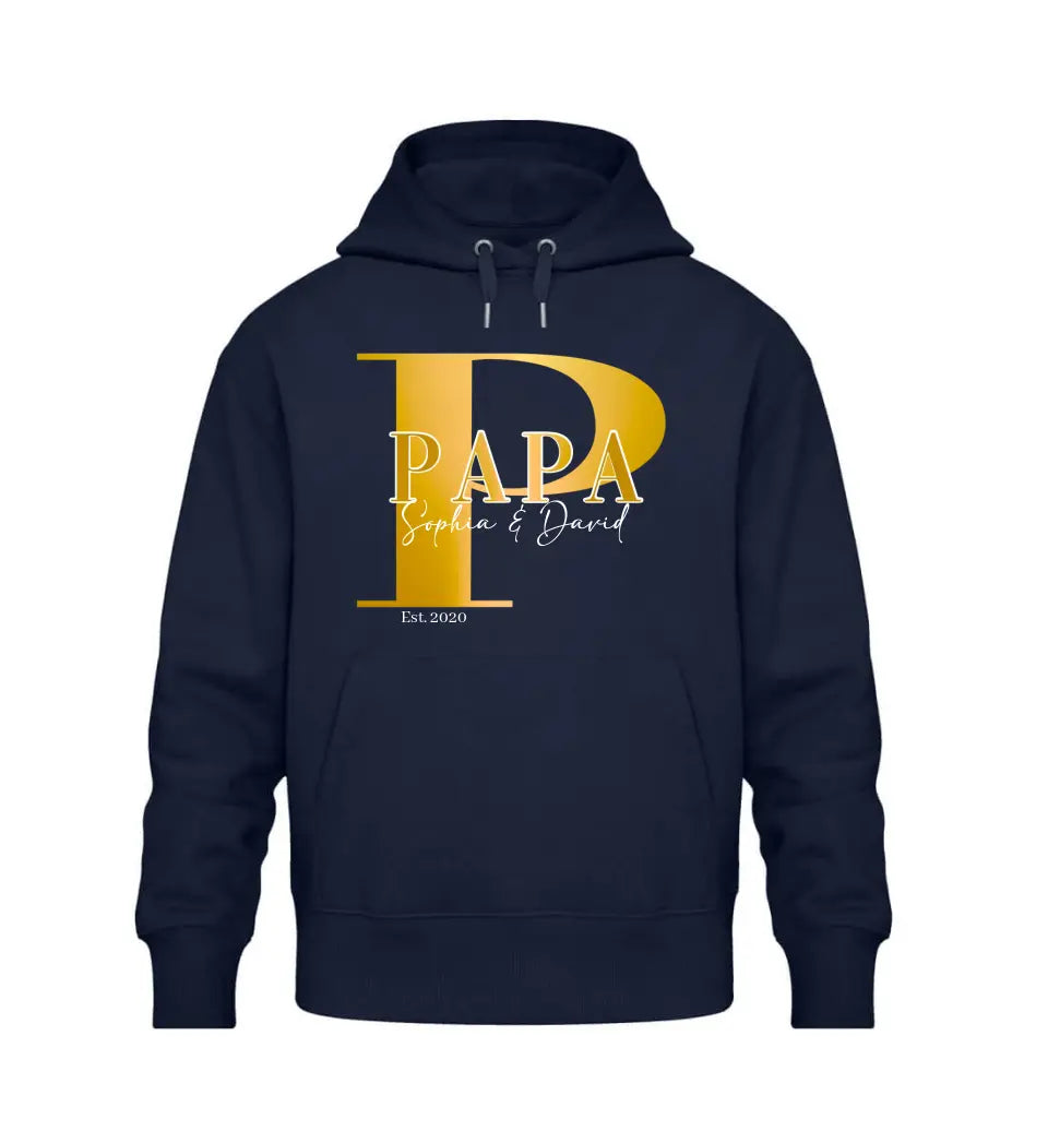 Papa und Kindernamen | personalisierter Premium Hoodie aus Biobaumwolle