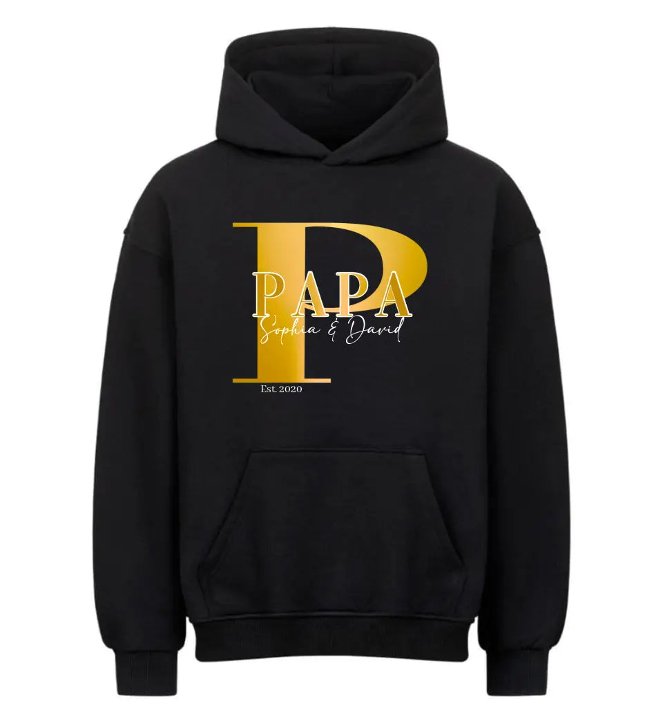 Papa und Kindernamen | personalisierter Premium Hoodie aus Biobaumwolle