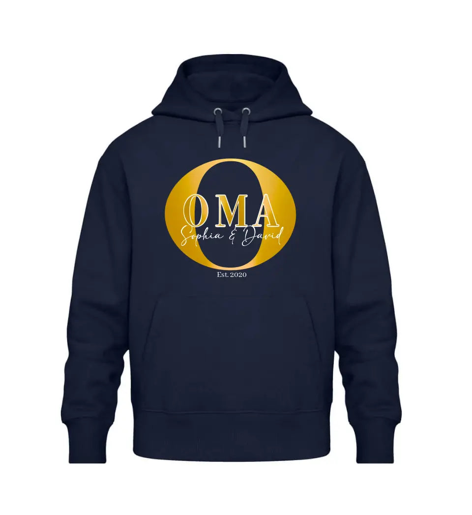 Oma und Kindernamen | personalisierter Premium Hoodie aus Biobaumwolle