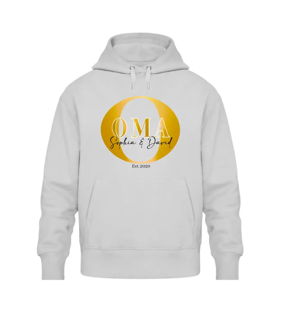 Oma und Kindernamen | personalisierter Premium Hoodie aus Biobaumwolle