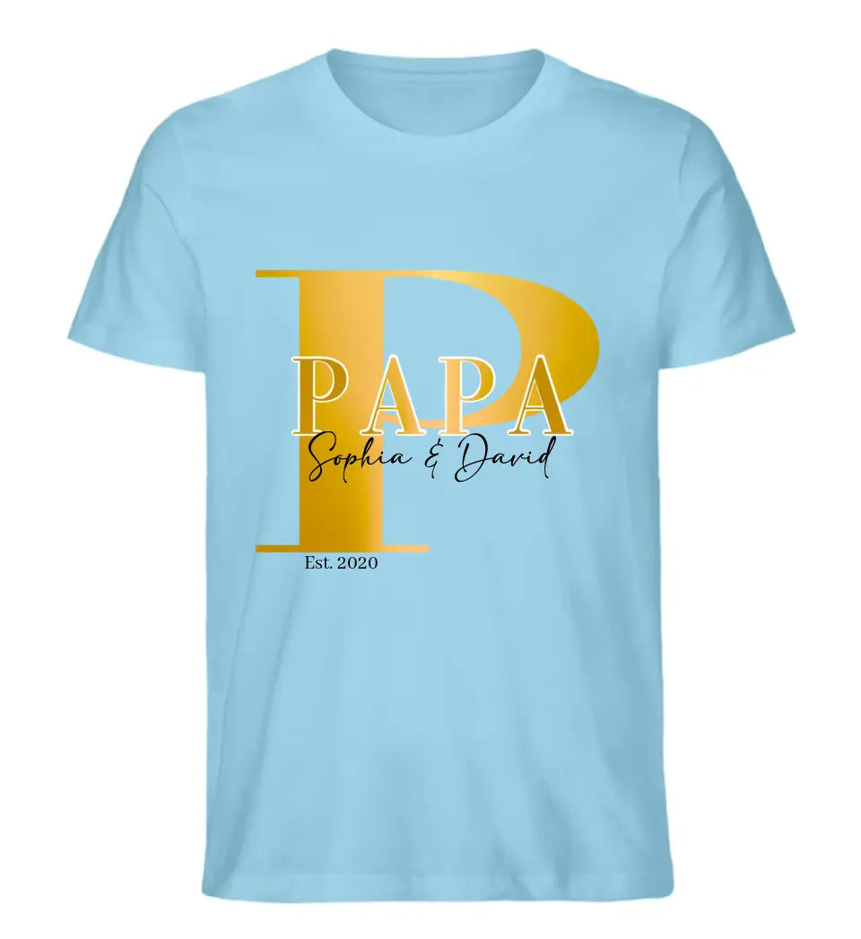 Papa und Kindernamen | personalisiertes Premium T-Shirt aus Biobaumwolle