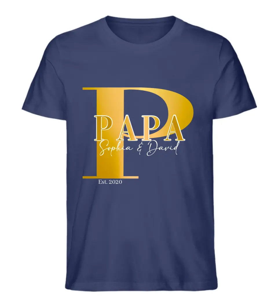 Papa und Kindernamen | personalisiertes Premium T-Shirt aus Biobaumwolle