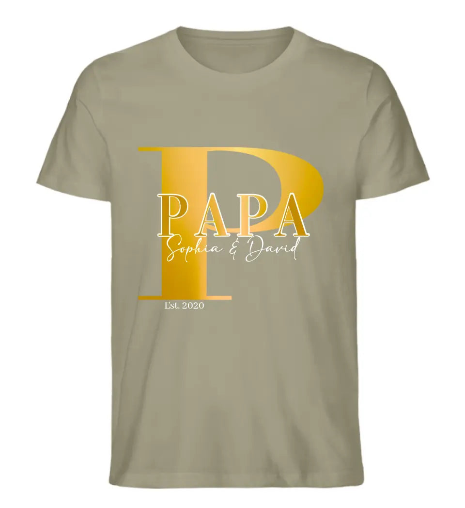 Papa und Kindernamen | personalisiertes Premium T-Shirt aus Biobaumwolle