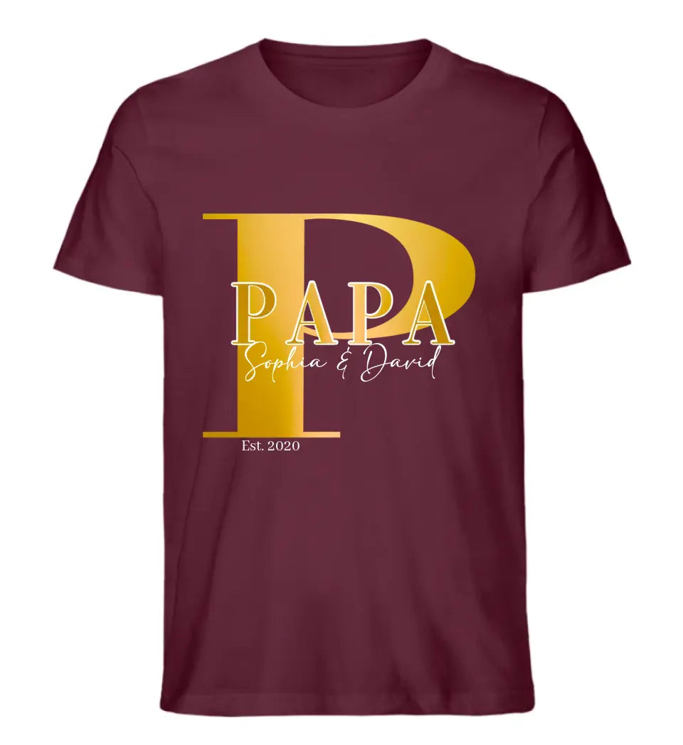 Papa und Kindernamen | personalisiertes Premium T-Shirt aus Biobaumwolle