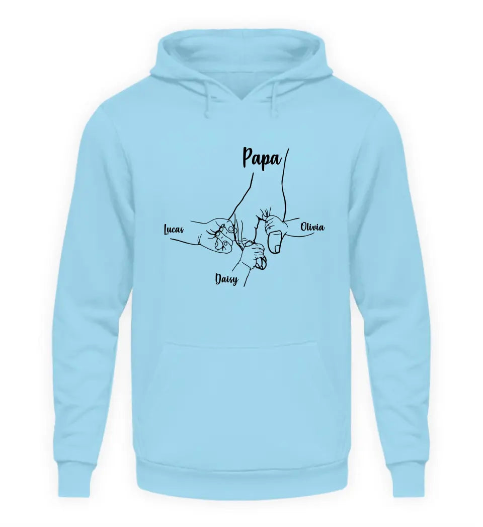 Papa Hand mit Kinder - personalisierbarer Premium Hoodie aus Biobaumwolle