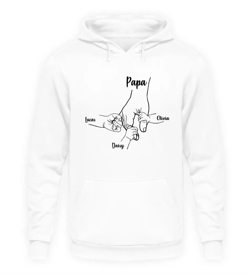 Papa Hand mit Kinder - personalisierbarer Premium Hoodie aus Biobaumwolle