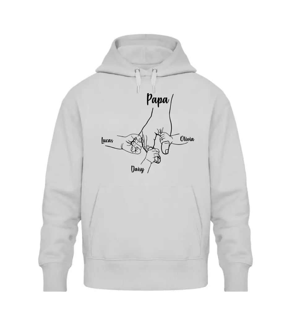 Papa Hand mit Kinder - personalisierbarer Premium Hoodie aus Biobaumwolle