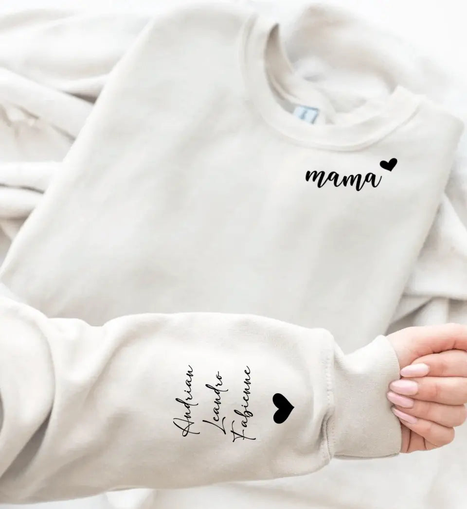 Personalisierter Hoodie Kapuzenpullover Individuell personalisierte Namen am Kragen und Ärmel für Mama, Oma, Tante