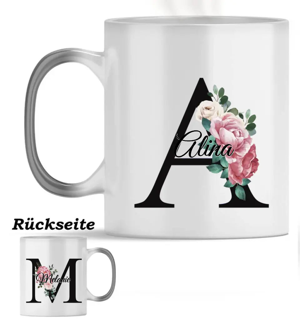 Personalisierte Tasse - Buchstaben mit Rosen