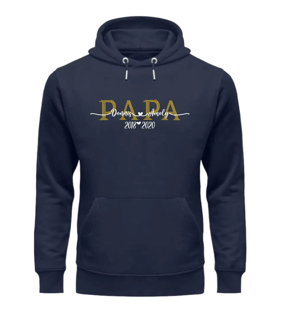 Mama & Papa Premium Hoodie personalisierbar - Front- und Rückenmotiv