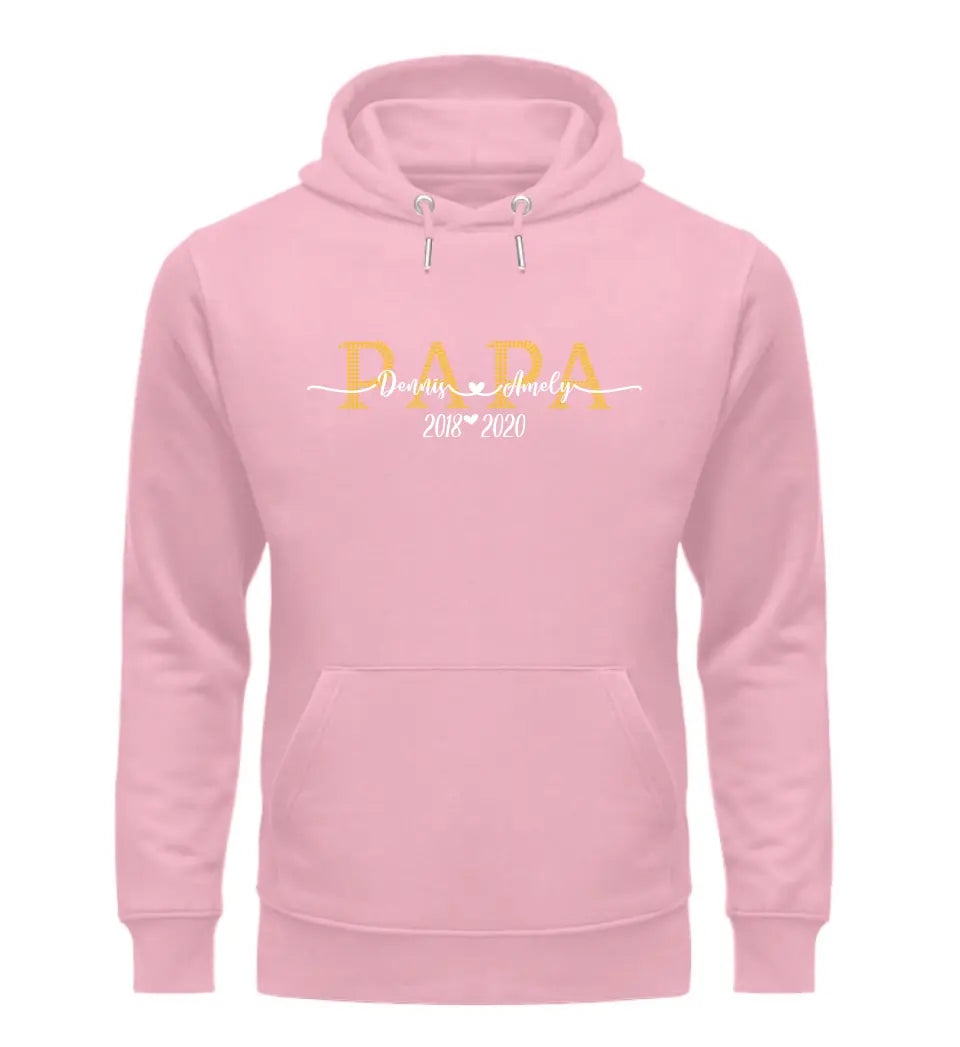 Mama & Papa Premium Hoodie personalisierbar - Front- und Rückenmotiv