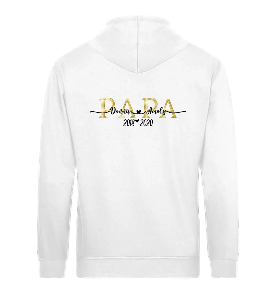 Mama & Papa Premium Hoodie personalisierbar - Front- und Rückenmotiv