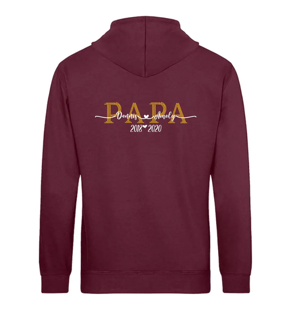 Mama & Papa Premium Hoodie personalisierbar - Front- und Rückenmotiv