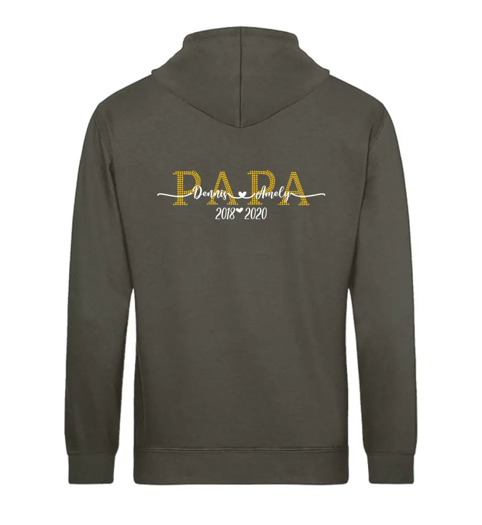 Mama & Papa Premium Hoodie personalisierbar - Front- und Rückenmotiv