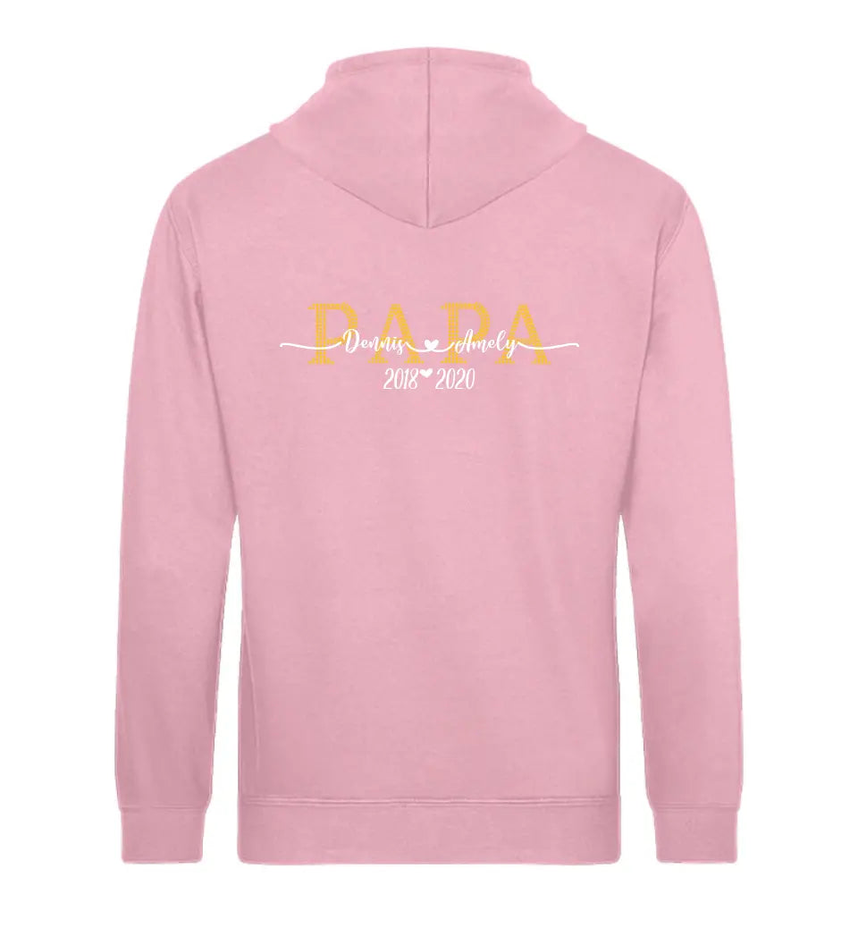 Mama & Papa Premium Hoodie personalisierbar - Front- und Rückenmotiv