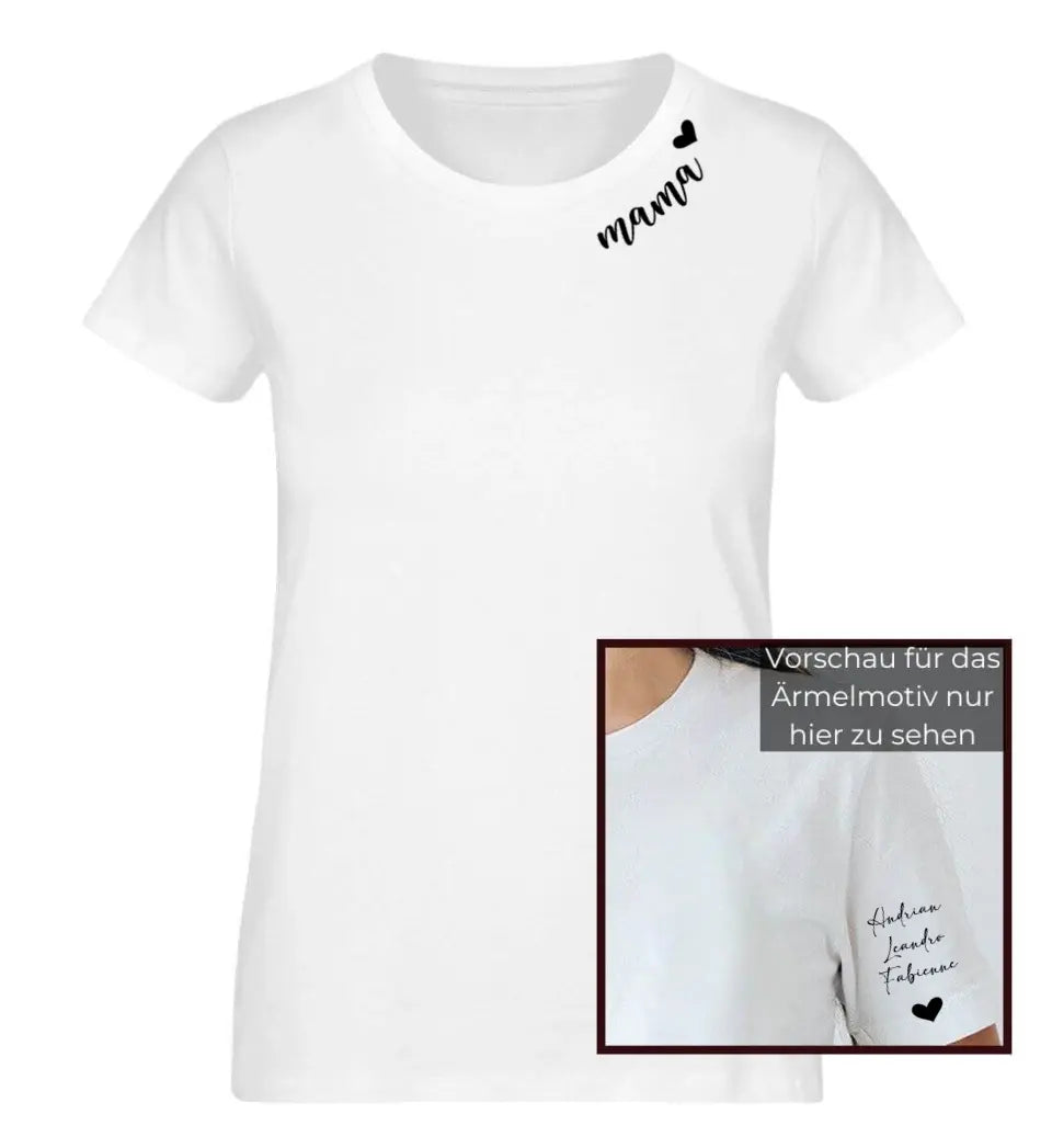 Personalisiertes T-Shirt Individuell personalisierte Namen am Kragen und Ärmel für Mama, Oma, Tante