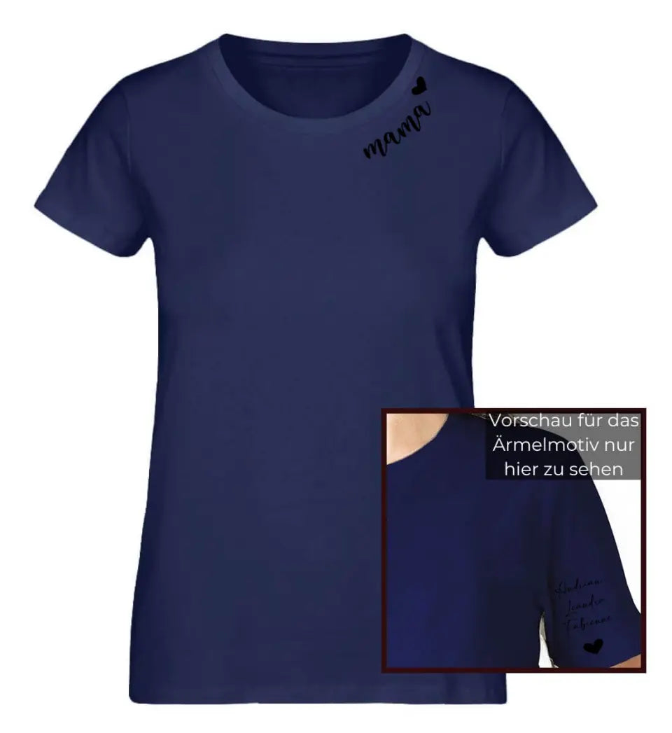 Personalisiertes T-Shirt Individuell personalisierte Namen am Kragen und Ärmel für Mama, Oma, Tante