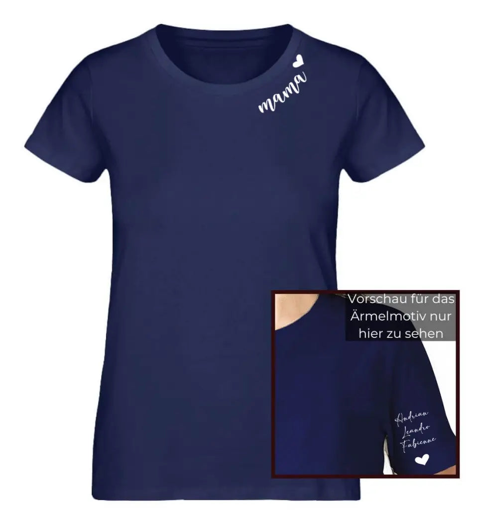 Personalisiertes T-Shirt Individuell personalisierte Namen am Kragen und Ärmel für Mama, Oma, Tante