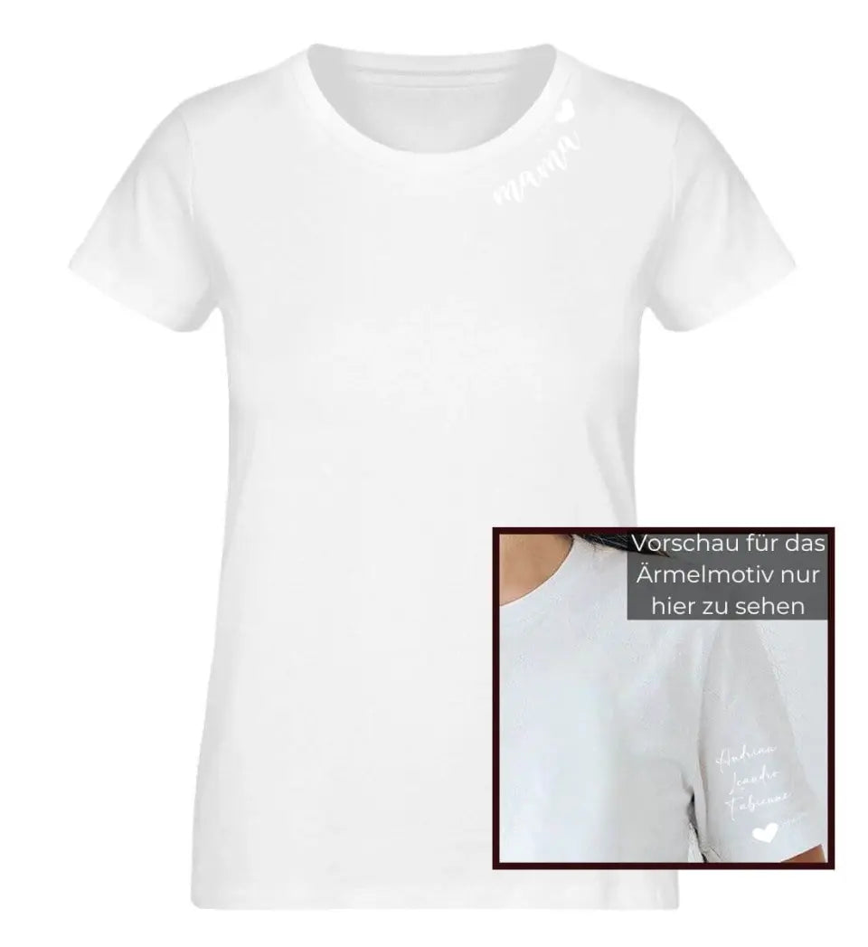 Personalisiertes T-Shirt Individuell personalisierte Namen am Kragen und Ärmel für Mama, Oma, Tante