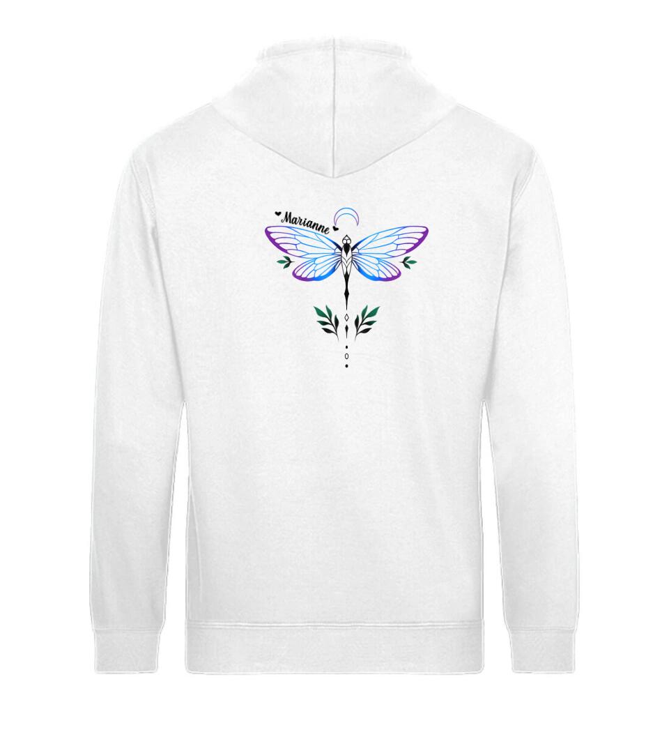 Libelle Rückenmotiv personalisierter Premium Hoodie aus Biobaumwolle