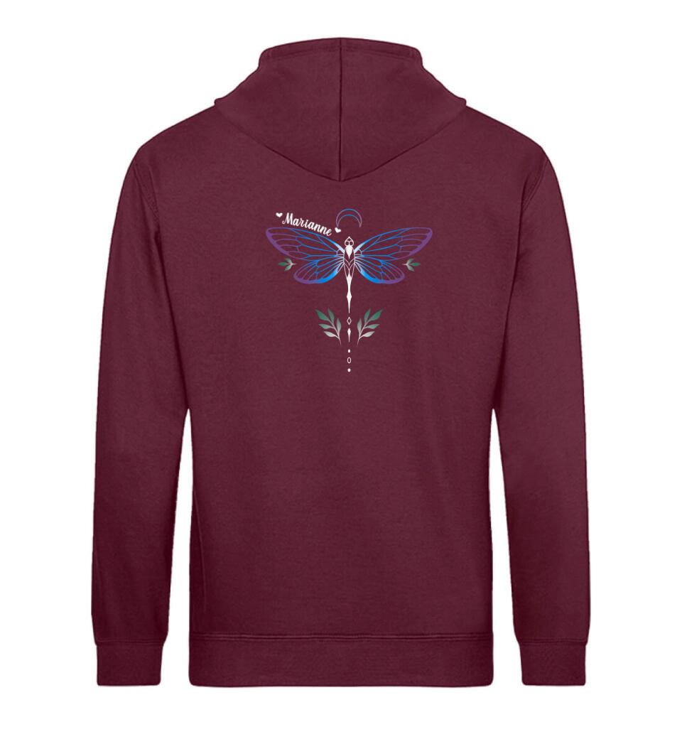 Libelle Rückenmotiv personalisierter Premium Hoodie aus Biobaumwolle