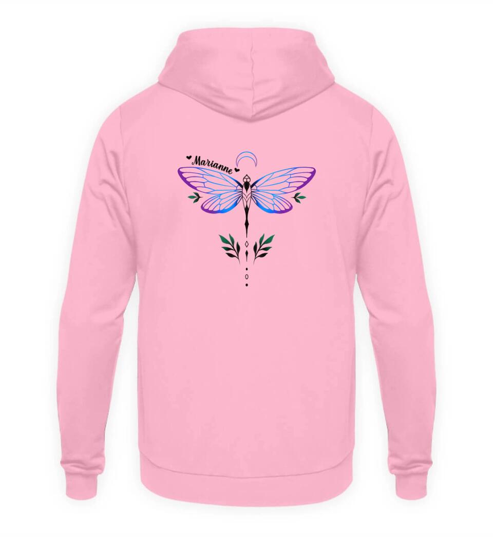 Libelle Rückenmotiv personalisierter Premium Hoodie aus Biobaumwolle